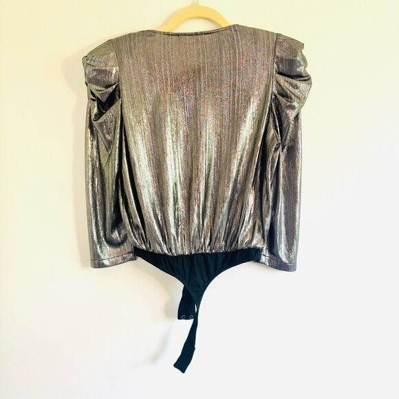 Retrofête Jophiel Bodysuit – Dark Platinum Silver Plunge V-Neck Size Small - Picture 3 of 5